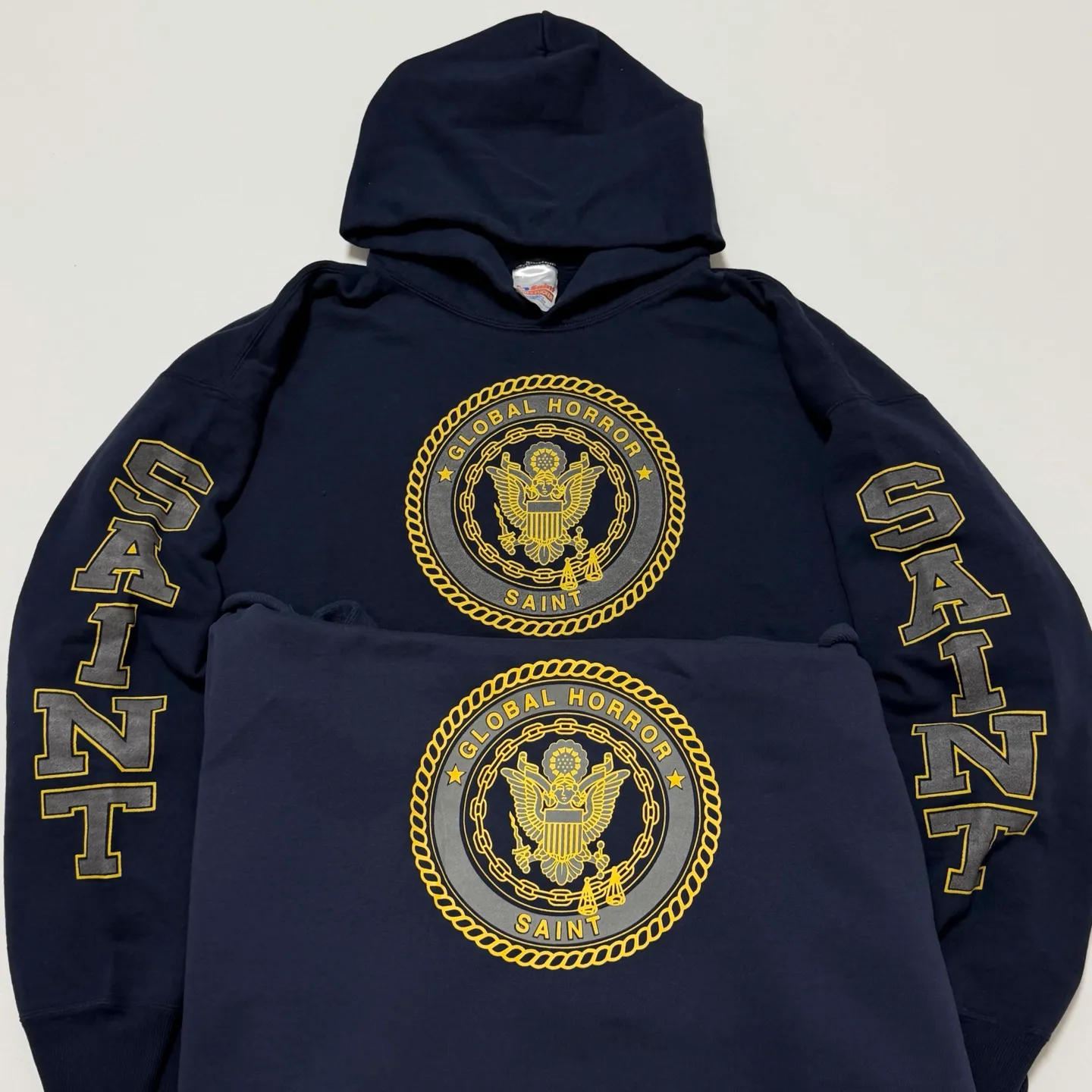 Printing proofing SAINT Mxxxxxx HOODIE/SAINT/NVY reflective angel hoodie blue S-XL original mold opening loose cut comfortable version top printing technology 3M reflective paste best reflective effect in the industry correct version original consistent main mark/wash mark/cherub anti-counterfeiting